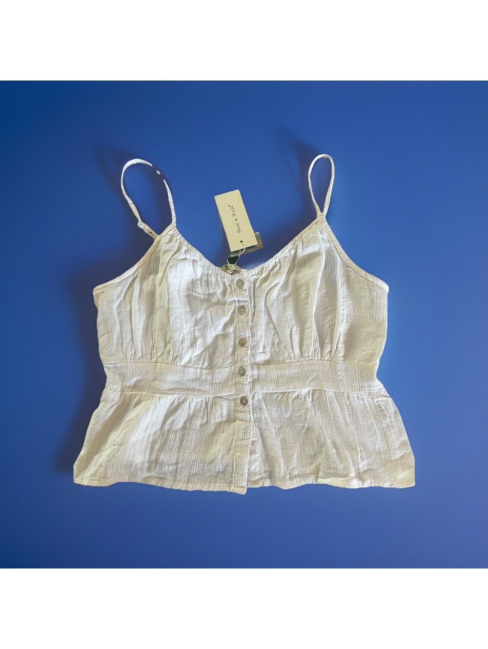 *NWT Y2K Vibe White 100% Cotton Button Up Spaghetti Strap Tank Top Large
